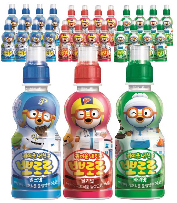 뽀로로 어린이 음료수 혼합 24개(밀크8+딸기8+사과8)