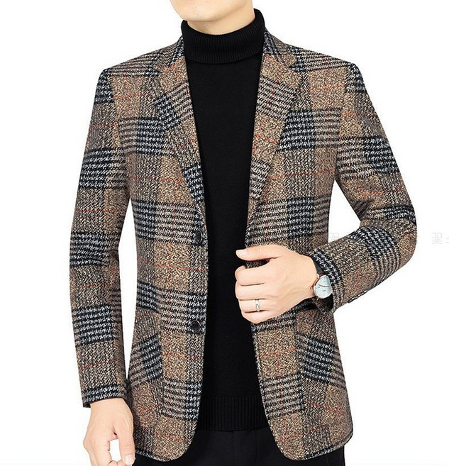 꽃소담 중년남성 봄가을 체크 정장 자켓 아빠 모직 블레이저 마이 간절기 데일리룩 A-L26A26