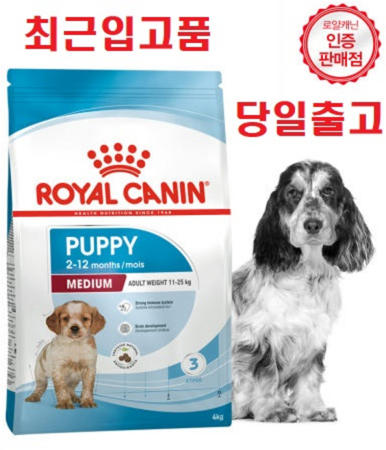 당일출고(최근입고분) 로얄캐닌 미디엄퍼피 어린중대형견 성장기영양맞춤 강아지사료 11~25kg 면역력강화 증정)길개먹개1개, 10kg, 1개, 닭+오리
