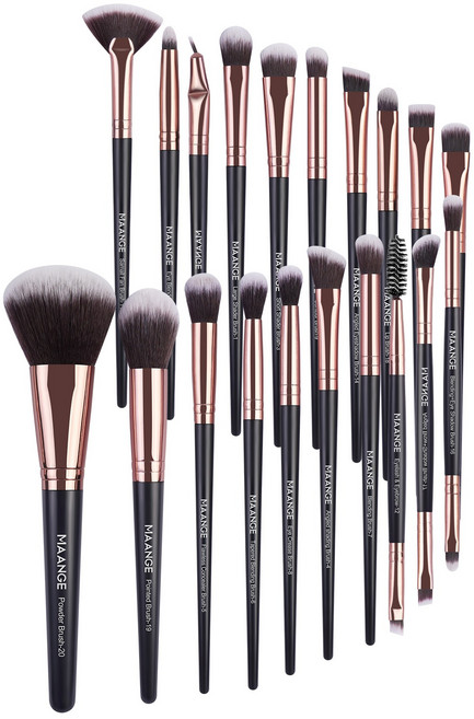 MAANGE 20피스 메이크업 브러시 세트 파운데이션 브러시 블러셔 브러시 및 아이섀도 브러시 등., 1개, Black/Gold
