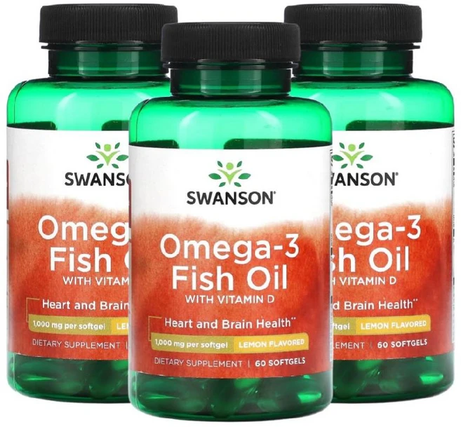 스완슨 오메가3 피쉬오일 레몬맛 1000mg 60정 비타민D Omega3 3개 - 쿠팡