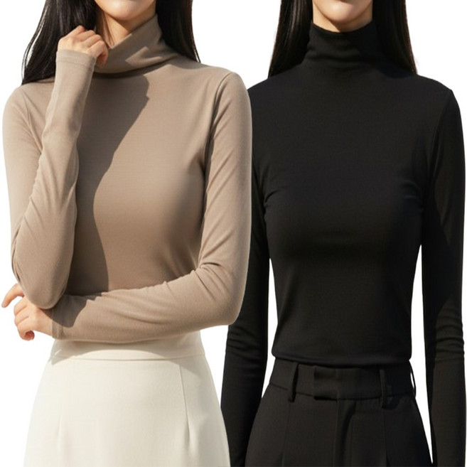 아소트 [1+1] 여성 소프트 반목티 반목폴라 이너 스판 긴팔티 봄가을