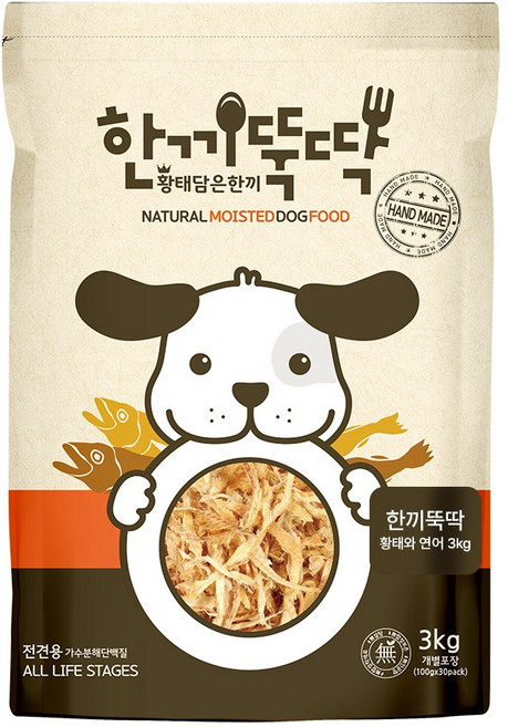 한끼뚝딱 전연령 강아지 황태담은 소프트사료, 연어+황태, 3kg, 1개