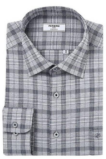 NC 불광점 레노마 #S/S백화점 이월상품 # 고퀄리티 경량 서커 체크체 일반핏 밑단 일자 여름용 긴팔셔츠 RMSSG1-038-GY