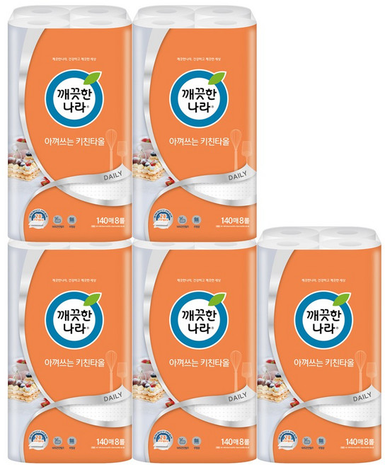 아껴쓰는 키친타올 140매 X 8롤 5개