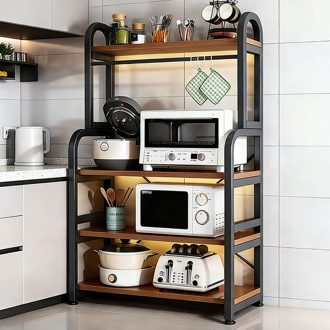 SeekFun 주방 수납장 수납 선반 튼튼한 렌지대 테이블 다용도 진열장 정리대, 4단, 블랙