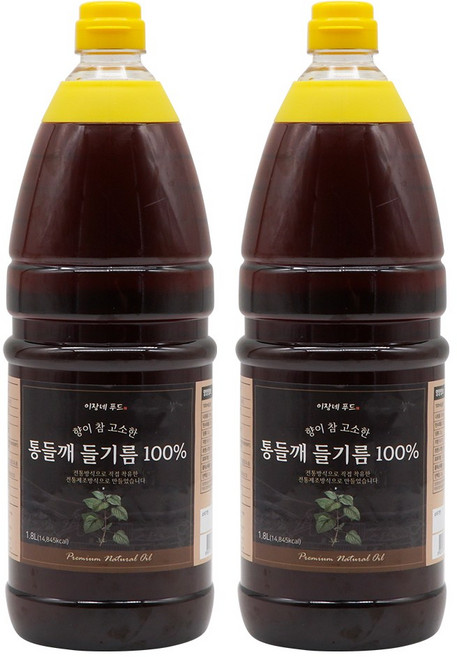 이장네 향이 참 고소한 대용량 업소용 통들깨 들기름 백퍼센트, 1.8L, 2개