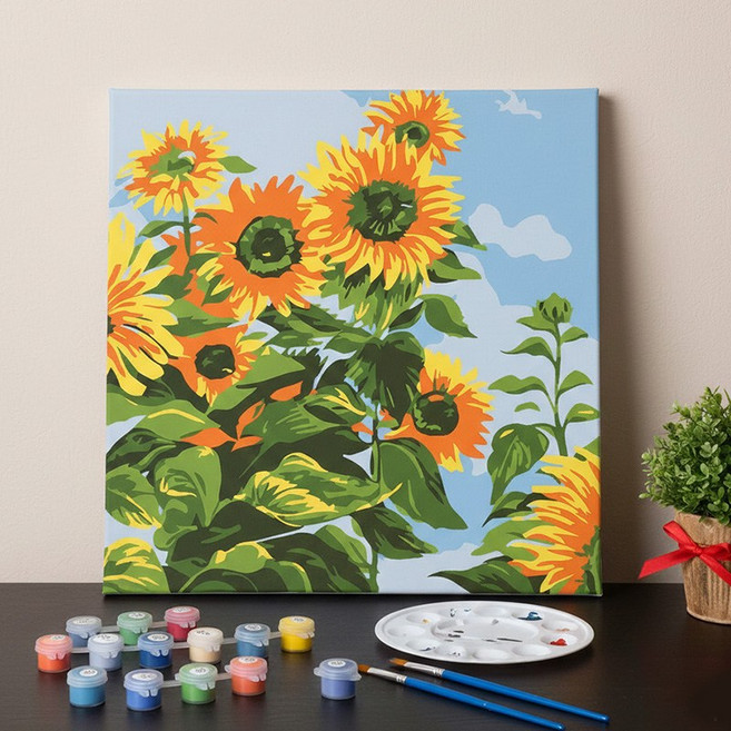 스토리원 U-ALAC-115 풍수지리 인테리어 해바라기 DIY 그리기 피포 페인팅 세트, 1세트, 썬앤썬 20*20cm
