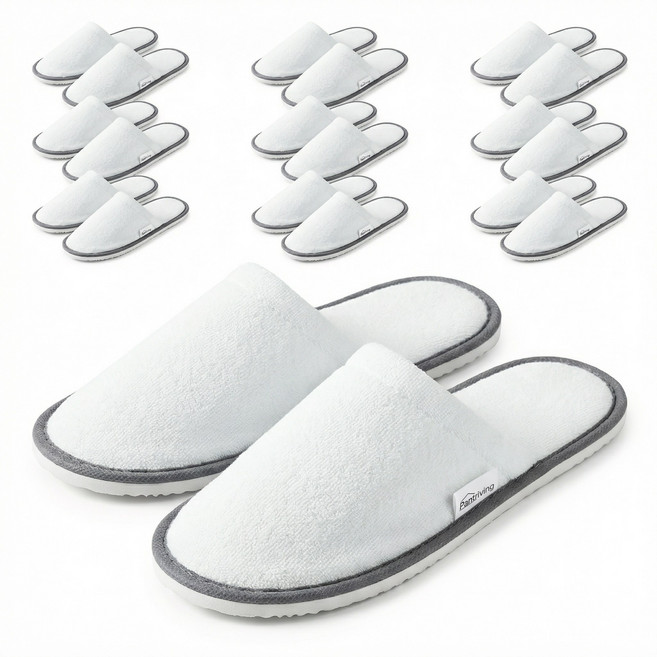 팬트리빙 프리미엄 호텔용 일회용슬리퍼 10켤레 여행 손님 집들이 고급 타올 실내화 위생 슬리퍼 세트, 10개, 화이트