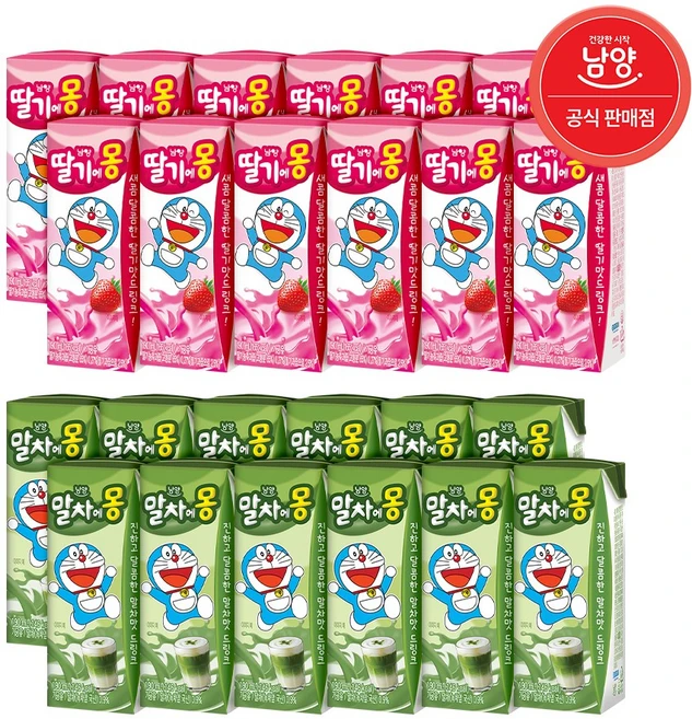 (혼합)말차에몽 190ml 12팩+딸기에몽 190ml 12팩, 24개 - 쿠팡