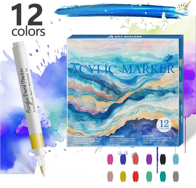 미니플 아티스트 아크릴 컬러 마카펜 세트, 1세트, 12색