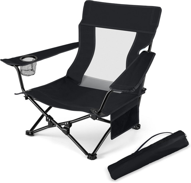 접이식 캠핑 의자 + 보관 가방 가볍고 휴대하기 편한 야외용 캠핑 해변 낚시 피크닉 의자 세트, 1개, 검은색