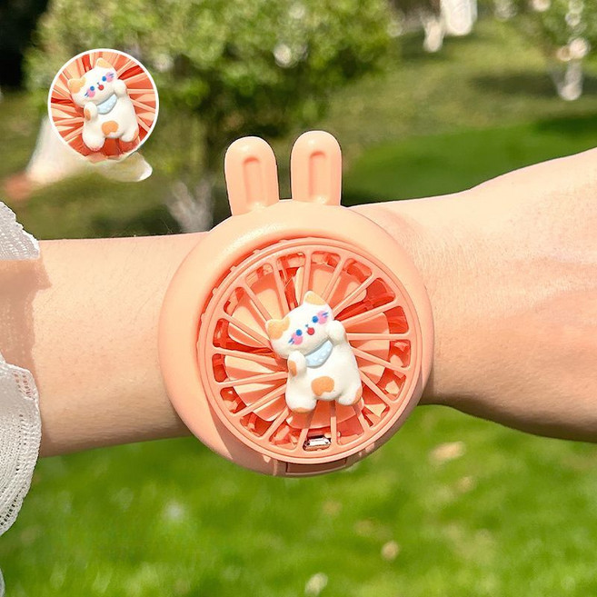 픽슝 시계선풍기 손목밴드 USB충전 휴대용 팔찌 선풍기, 냥냥 코랄, 300mAh