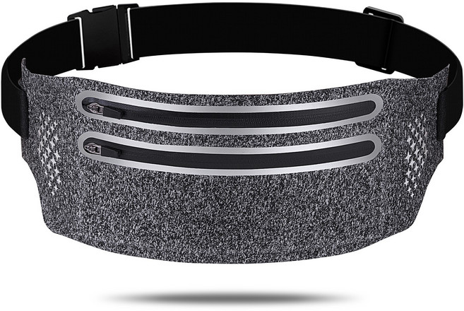 러닝벨트 초경량 슬림 방수 러닝힙색 스포벨 마라톤 투 포켓 얼게이트플립벨트, 멜란지그레이, 1개