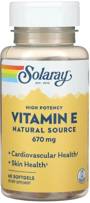 Solaray 비타민E 천연 공급원 고효능 670mg 소프트젤 60정, Solaray비타민E천연공급원고효능670mg소프트젤60, 1개 - 쿠팡