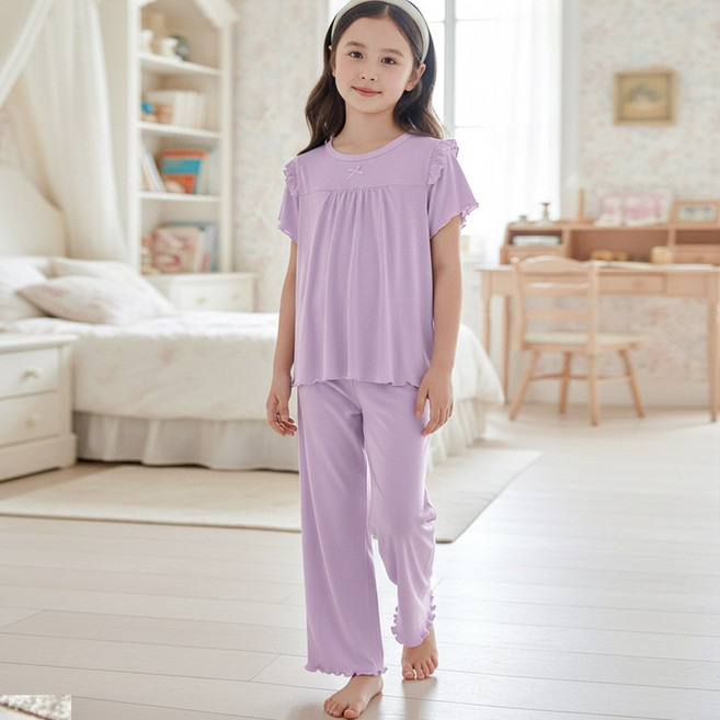 달콩슈 여아용 프릴 잠옷 상하의 세트 바지 파자마 주니어 아동 DKP906