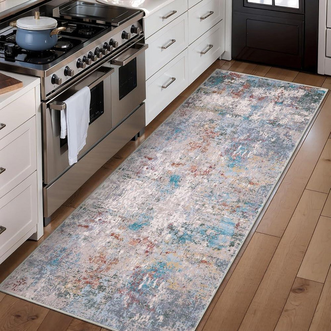 Tangsoo Abstract 3x5 Area Rug Washable Non Slip Indoor Rugs Modern Accent Rug Print Small Carpet, Blue/Grey