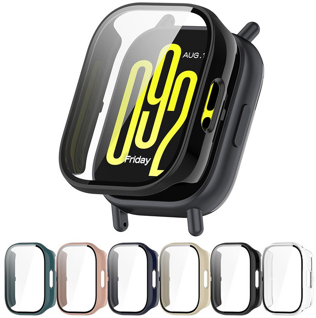 샤오미 레드미 워치5 액티브 케이스 클리어 강화유리 풀커버 Active, 1개, 블랙