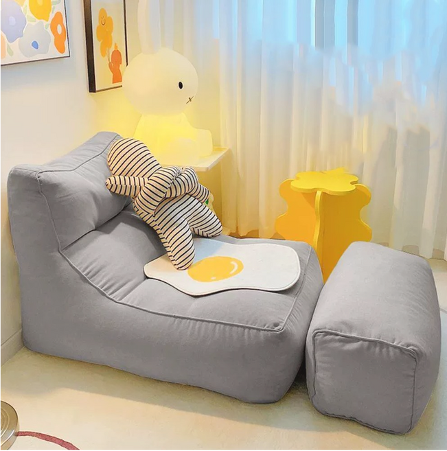 2025신상 푹신 편한 1인용 패브릭 빈백 쇼파+풋스툴 세트, 라이트 그레이