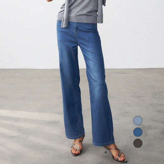 엘블로썸 여름 쿨링 스판 와이드 찰랑핏 히든밴딩 아이스진 (3단기장)