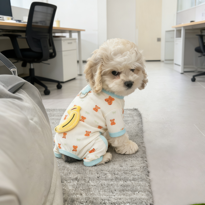 강아지 사계절 올인원 잠옷 순면 내복 실내복, 베이지, 1개