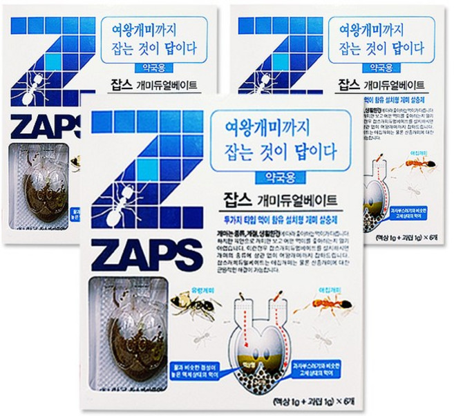 [오렌지팜] 잡스 개미약 개미 듀얼베이트 6개입 살충제 집개미 애집개미 유령개미 퇴치제 박멸, 3개