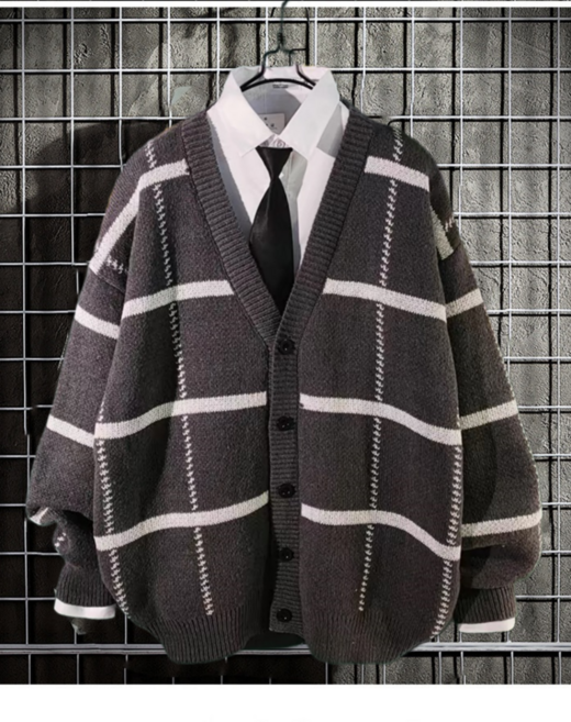 THE G&G 남성용 체크 오버핏 가디건-DG