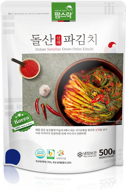 [팜스락]국내 최 초 삼채 넣은 파김치 전라도 여수 돌산 국내산 100%, 500g, 1개