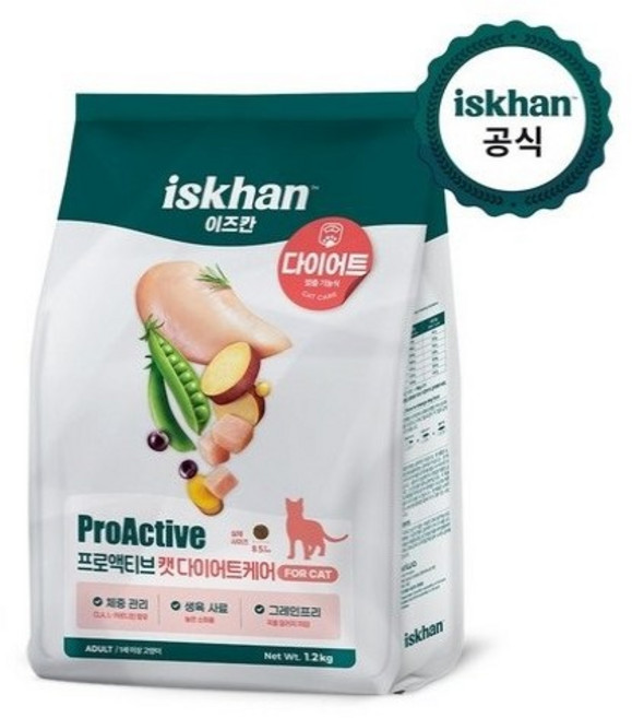 이즈칸 캣 프로액티브 다이어트케어 사료, 다이어트(체중유지), 1.2kg, 1개