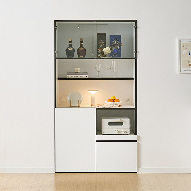 집무드 레귤러 홈카페 비스포크 유리문 빌트인 수납장 800, 화이트