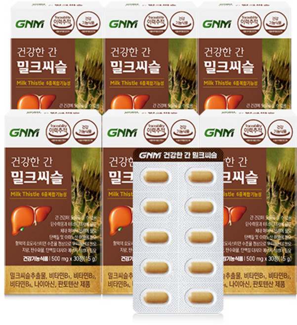[조정석 밀크씨슬] GNM 건강한 간 밀크씨슬 실리마린 비타민B / 밀크시슬 판토텐산 나이아신 간건강, 30정, 6개