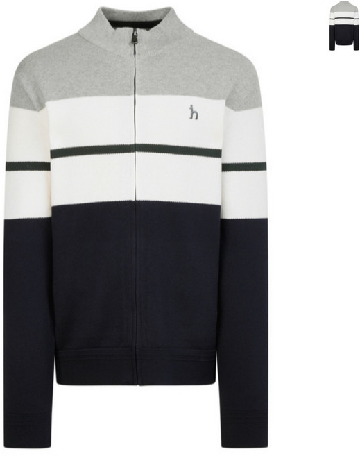 헤지스 맨 로고 자수 면 집업 니트 남성 의류 반하이넥 가디건