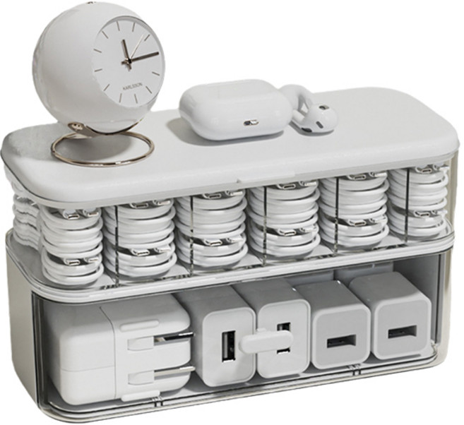 YF 대용량 아크릴 케이블 전선 충전기 수납함 정리함 다용도 케이블 보관함 서랍 정리 아이템, 화이트