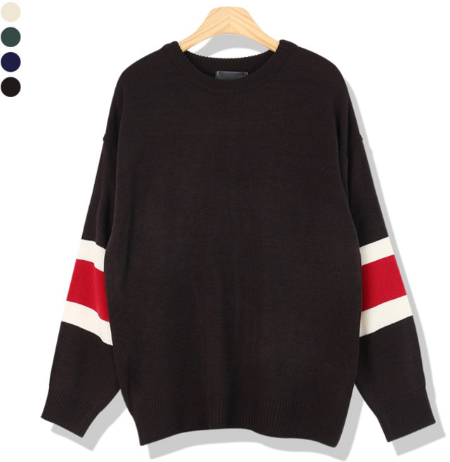 오마보이 남성용 노튼 배색 밴드 라운드 니트