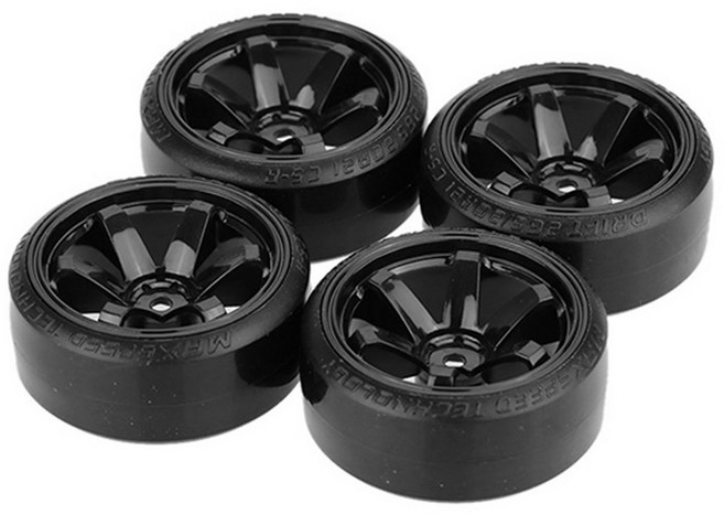 4pcs 드리프트 자동차 타이어 휠 림 림 하드 휠 타이어 1/10 Traxxas HSP Tamiya HPI Kyosho 드리프팅 RC 자동차, 검은색