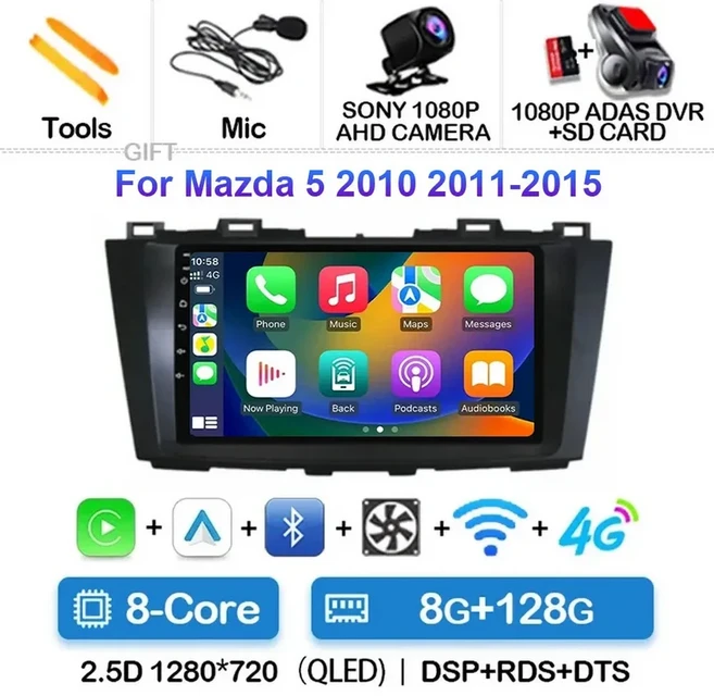 안드로이드 15 For Mazda CW 2010 - 자동 Carplay Wifi GPS 스테레오 용 라디오 멀티미디어 플레이어 네비, 11 8G-128G CAM DVR