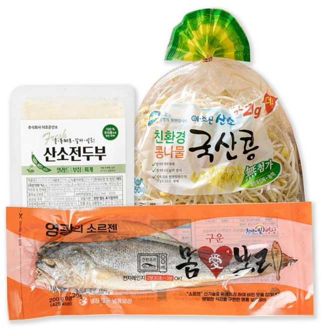 인기만점 실속 식재료 두콩이랑 굴비(콩나물300g+전두부1모+보리굴비1미), 콩나물 300g+전두부 1모+보리굴비 1미