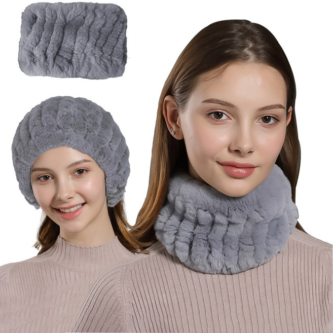 부드러운 렉스 토끼털 넥워머 헤어밴드 리얼퍼 겨울넥워머 털밴드 퍼워머, 그레이