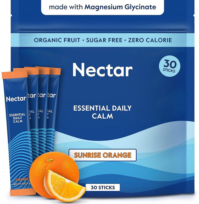 넥타 차분한 마그네슘 글리신산염 믹스 - 무설탕 및 제로 칼로리 아쉬와간다 D L-테아닌 수분 공급, Orange, 30 Servings (Pack of 1)