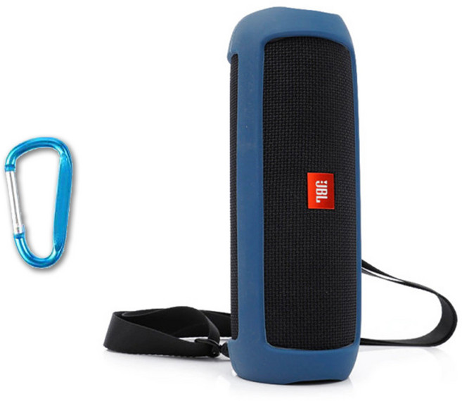 JBL FLIP5 전용 실리콘 하우징 범퍼 케이스 + 어깨 스트랩 + 카라비너, NAVY