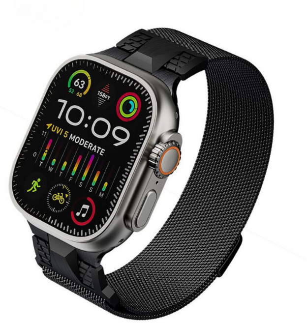 메카밀란 애플워치 메탈 스트랩 밴드 42/44/45/49 mm, 블랙