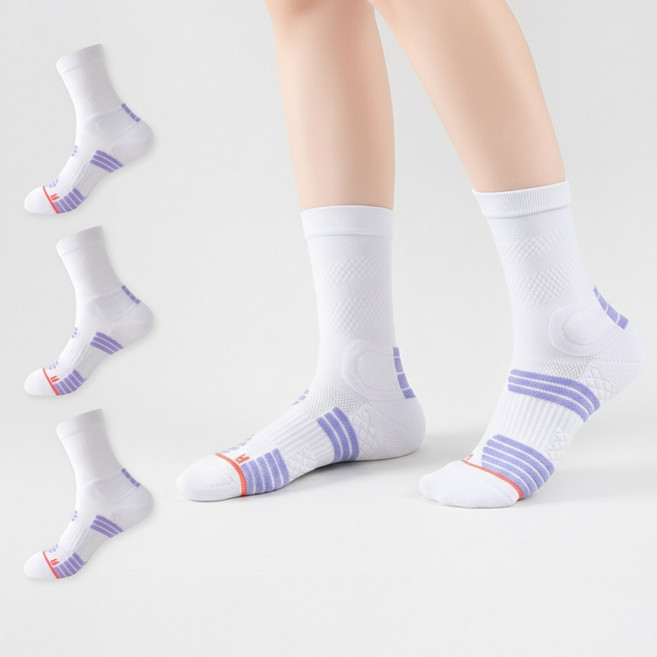 WICKEDRUN 러닝 여성 스포츠 쿠션 발목보호 양말 마라톤 등산, 1세트, 화이트 3P