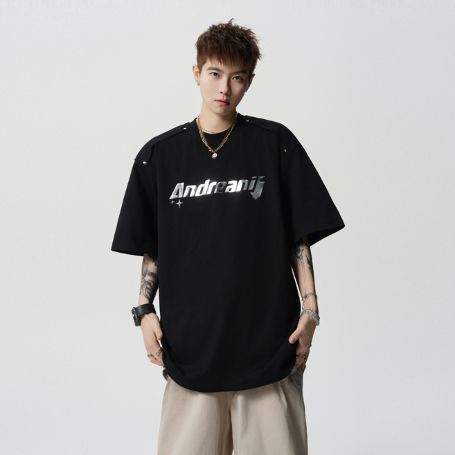 ANYOU 남성 봄여름용 중량감 라운드넥 반팔 티셔츠 정숄더 반팔 상의