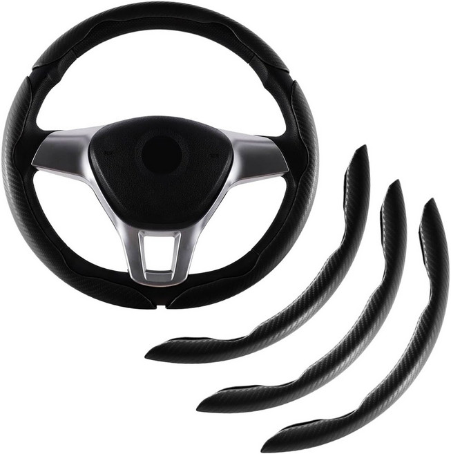 자동차 차량용 미끄럼방지 탄소섬유 카본 핸들커버, 블랙