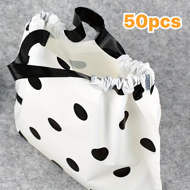 다용도 블랙 도트 쇼핑백 50매입 세트, 1세트, 35*25*10cm 블랙땡땡