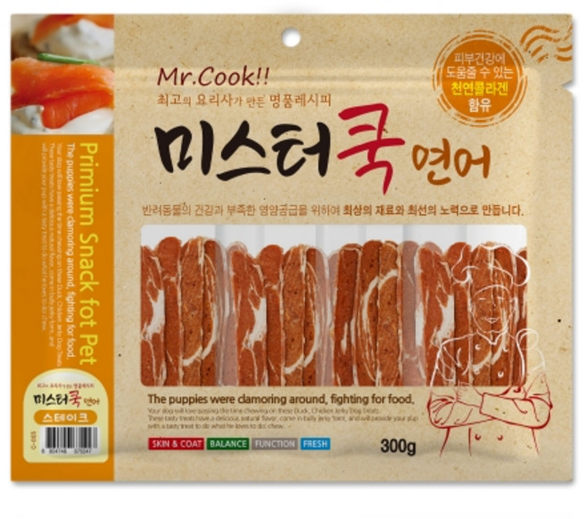 미스터쿡 강아지 스테이크 건조간식, 연어, 160g, 5개
