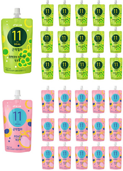 빙그레 곤약젤리 복숭아15개+청포도15개 11칼로리 식사대용 무배, 30개, 130g