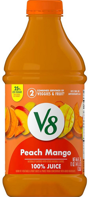 V8 딸기 바나나 100% 및 채소 주스 46파운드, Peach Mango, 46 Fl Oz (Pack of 1), 946ml