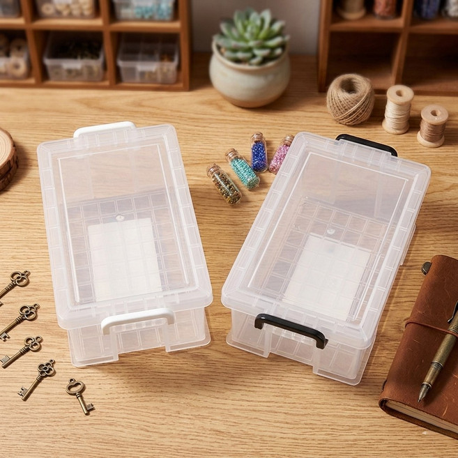 미니어처 리빙박스 적층 소품 보관함, 2개, 반투명