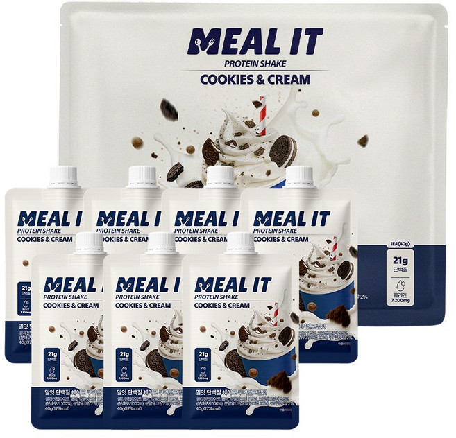 밀잇 식단관리 포켓형 단백질 쉐이크 쿠키앤크림맛, 1세트, 280g